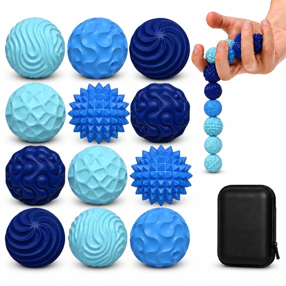 12PCS Magnetic Fidget Balls with Storage Case, Silicone Fidget Toys for Adults & Teens, Quiet Desk Stress Relief, Blue