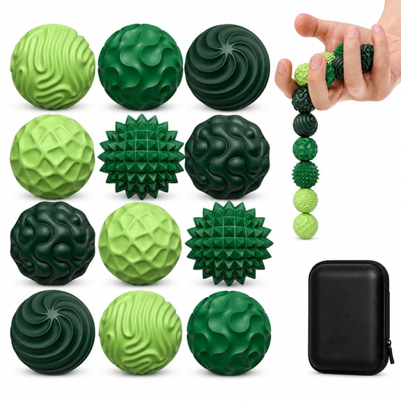 12PCS Magnetic Fidget Balls with Storage Case, Silicone Fidget Toys for Adults & Teens, Quiet Desk Stress Relief, Green