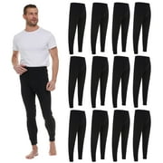SOCKS'NBULK 12 Pack Thermal Pants for Men, Long Johns Mens Underwear Bulk Wholesale, Cotton, Solid Colors, Shelter Donations (Black)