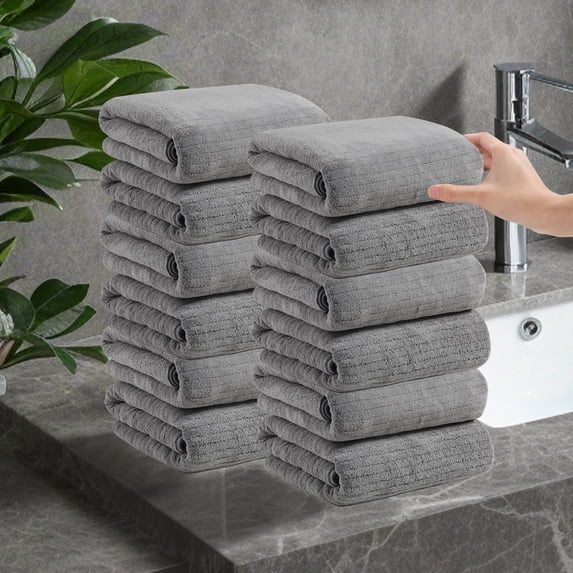 12-Pack Thick Soft Absorbent Bath Towels, Polyester Fiber, Multipurpose Home Spa Towel Set for Bath and Face