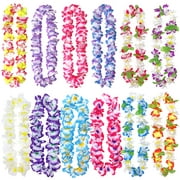 12 Pack Thickened Hawaiian Leis Floral Necklace for Hula Dance Luau Party, Party Favors Celebrations and Decorations