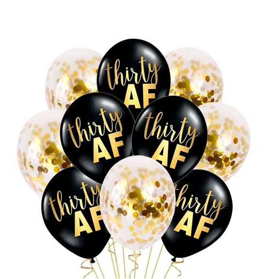 12 Pack Thirty Af & Gold Confetti Balloons Mix 30Th Birthday Adult Party 30 Af