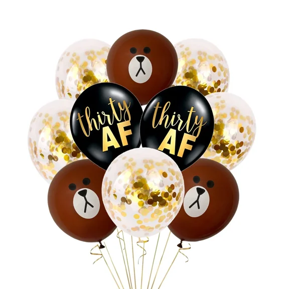 12 Pack Thirty Af, Gold Confetti, Brown Bear Balloons 30Th Birthday Party 30 Af