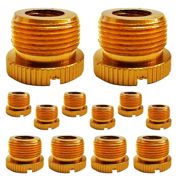 12-Pack Thread Adapters, 5/8" Male to 3/8" Female, Gold Aluminum