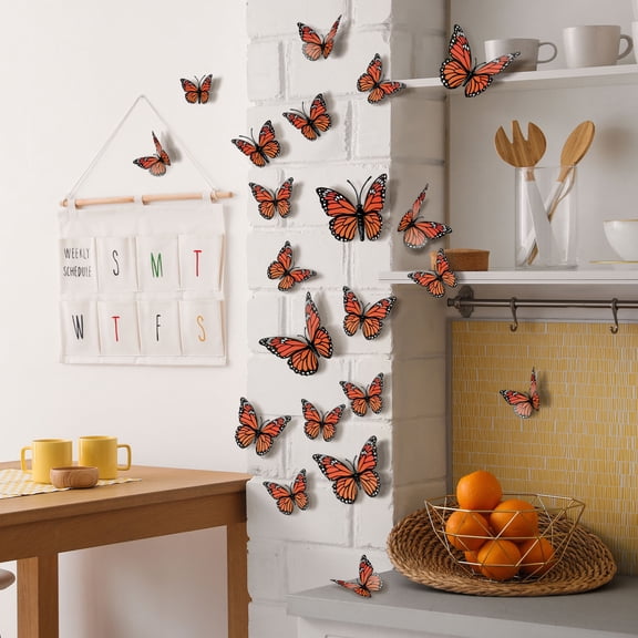 12 Pack Three Size Halloween Black Butterfly Wall Decals, Repositionable Paint Safe Adjustable Wing Assembly, DIY Spooky Embellishment for Wall Cabinet Bathroom Indoor Halloween Party Layout