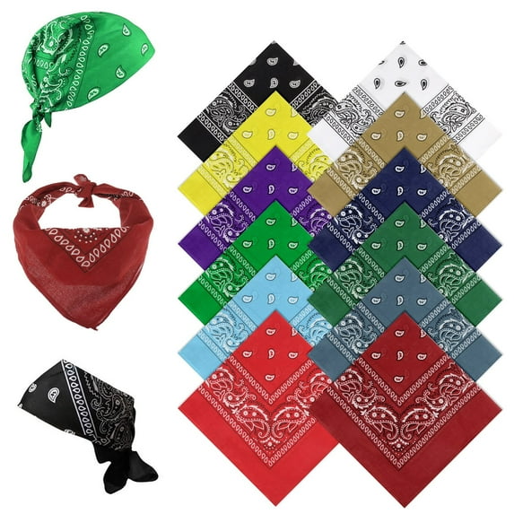 12 Pack Tie Dye Bandana Cotton Paisley Bandanas Headbands Cowboy Handkerchiefs for Men and Womem