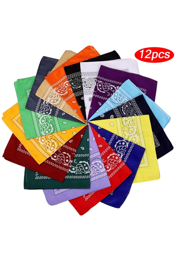 12 Pack Tie Dye Bandana Cotton Paisley Bandanas Headbands Cowboy Handkerchiefs for Men and Womem