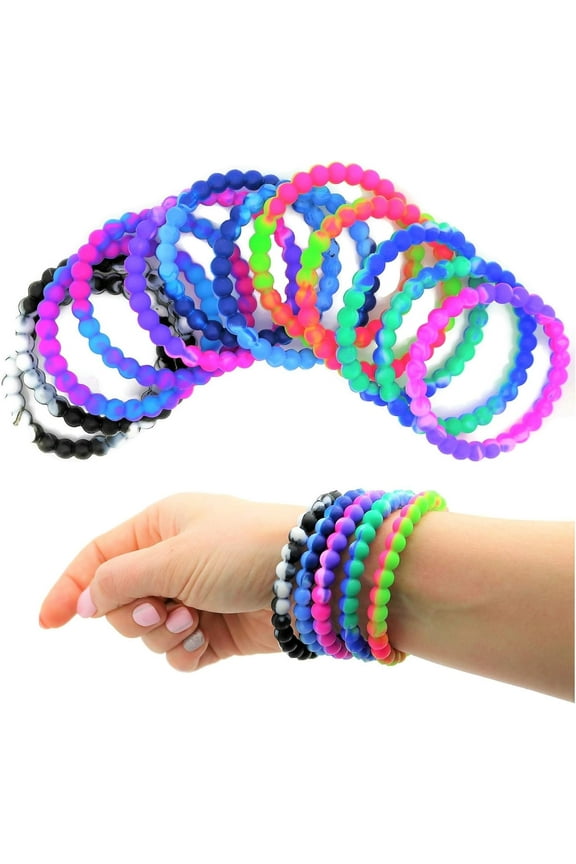 12 Pack- Tie Dye Bead Rubber Bracelets