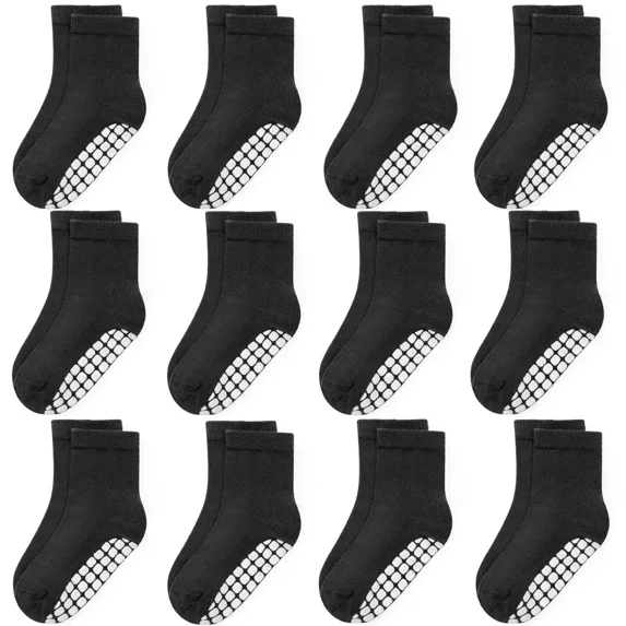 12 Pack Toddler Socks Non-Slip Grip Cotton Baby Socks for Boys Girls Infants 6-12 Months 1-7 Years Kids