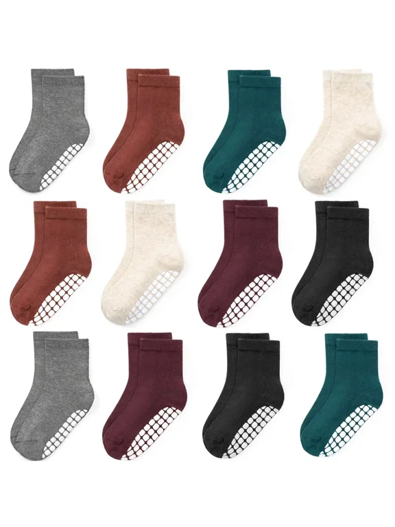 12 Pack Toddler Socks Non-Slip Grip Cotton Baby Socks for Boys Girls Infants 6-12 Months 1-7 Years Kids