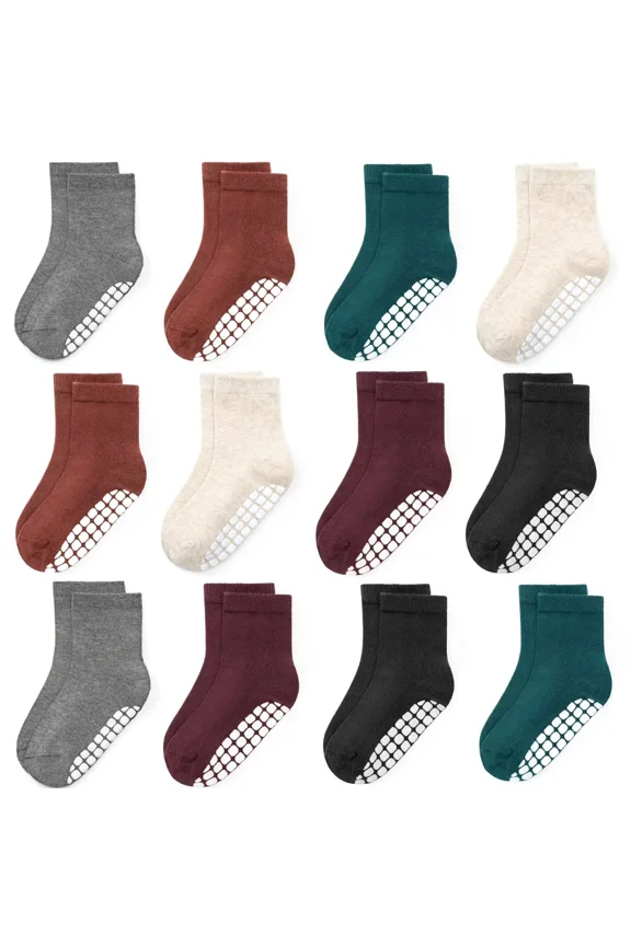 12 Pack Toddler Socks Non-Slip Grip Cotton Baby Socks for Boys Girls Infants 6-12 Months 1-7 Years Kids