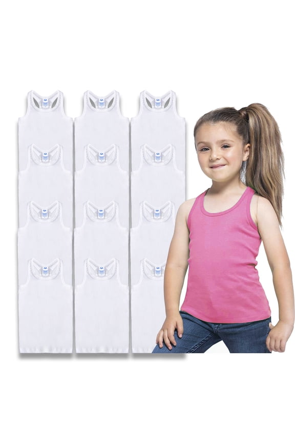 12 Pack Toddler Tank Tops Girls White Tank Top Pack Racerback Kids Tank Tops Undershirt for Dance, Gymnastics Clothes For Girls