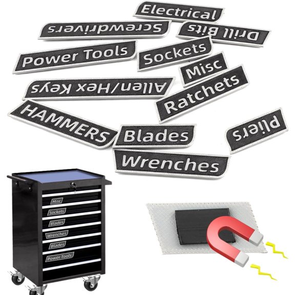 12 Pack Toolbox Labels, -Printed Tags for Toolboxes, Carts, Drawers & Cabinets, Customizable Labels Designed for Garage Enthusiasts and DIYers