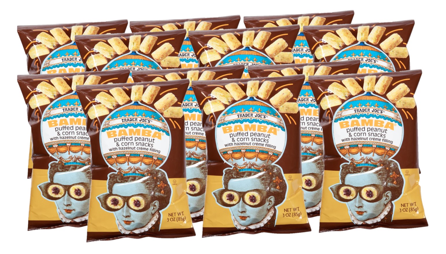 12 Pack Trader Joe's Bamba with Hazelnut Creme Filling, 3 Oz