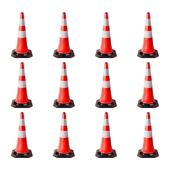 12 Pack Traffic Cones 28 Inch with Reflective Collars & Solid Black Weighted Base - PVC Orange Construction Cones - Stacklable Safety Cones for Parking Lot Driveway Road Traffic
