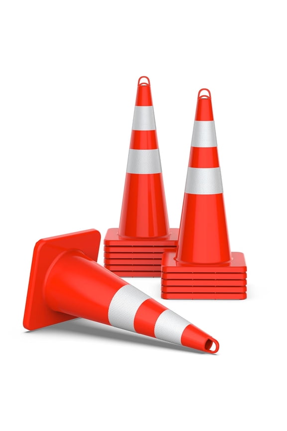 12 Pack Traffic Cones 28 Inch Safety Cones with Reflective Collar, Orange Cones with Weighted Base and Hand-Held Ring Used for Traffic Control, Parking Lot, Driving Training.