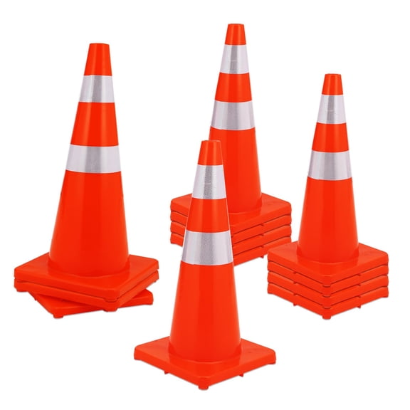 12 Pack Traffic Cones 28 inch, PVC Safty Cones with Reflective Tape, Orange Cones for Parking, Construction, Training, Sports, Caution, Road Cones
