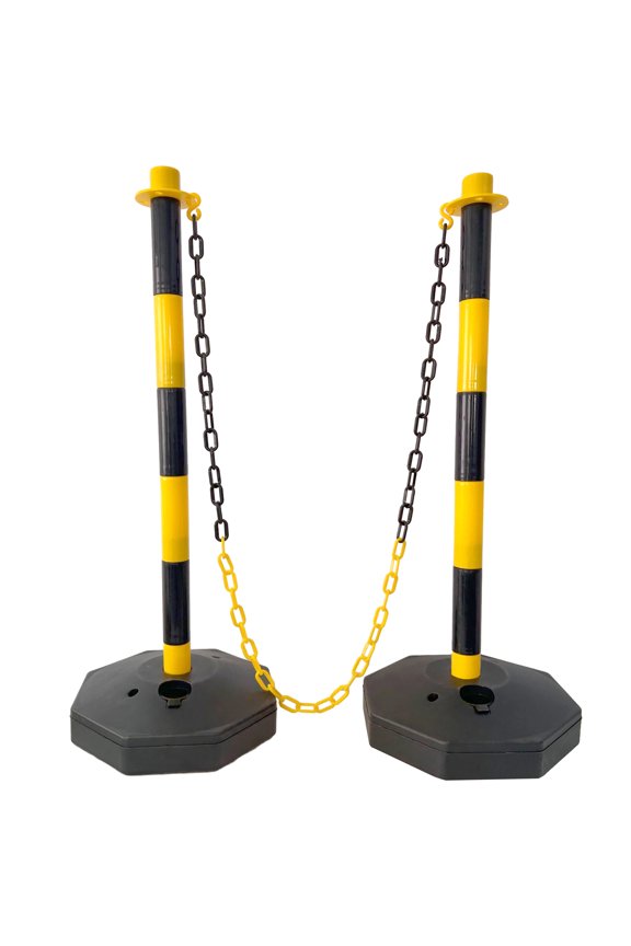 12 Pack Traffic Delineator Post Cones with Fillable Base, Adjustable Plastic Safety Barrier with 5Ft Plastic Chain, Outdoor Crowd Control Stanchion for Parking Lot Warning Yellow Black