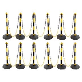12 Pack Traffic Delineator Post Cones with Fillable Base, Adjustable Plastic Safety Barrier with 5Ft Plastic Chain, Outdoor and Indoor Crowd Control Stanchion for Traffic Control and warning Y/B