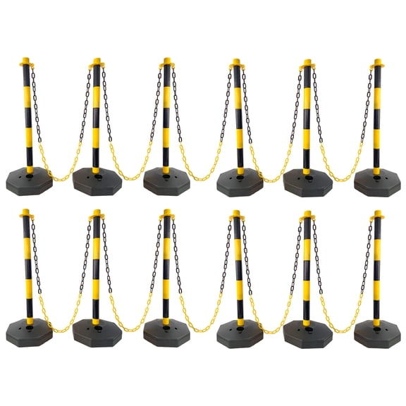 12-Pack Traffic Safety Cones with Fillable Base - 5ft Chain Barrier for Crowd Control (Yellow/Black)