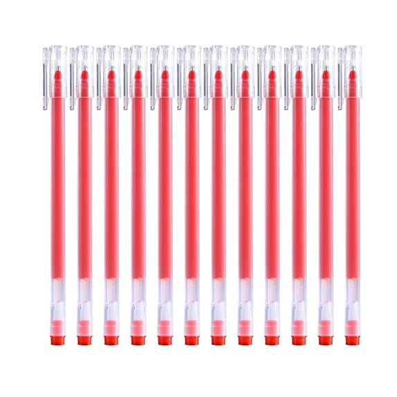 12 Pack Transparent Barrel Gel Pens, 0.5mm Fine Tip 7ml Large Capacity Quick-Dry Smooth Writing Red Ink Pen for Daily Office Use