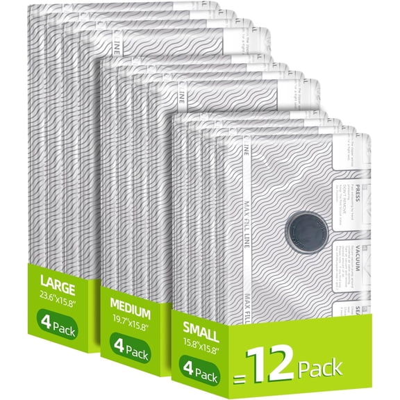 12 Pack Travel Vacuum Bags for Clothing,Compression Seal Packing Cubes for Luggage Suitcase Backpack,Carry- Size Space Saver Storage Bags 80% Space Saver for travel,outdoor and use.