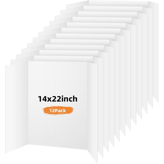 12 Pack Trifold Poster Board, 14 x 22 Inches White Presentation Display Board, Portable Cardboard for School Science Fair, Classroom Projects, and Desktop Presentations