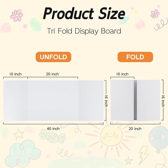 12 Pack Trifold Poster Board, 16x40 Inches White Presentation Board, Portable Display Board for Science Fair, School  Project and Business Exhibitions