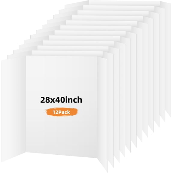 12 Pack Trifold Poster Board, 28 x 40 Inches White Presentation Display Board, Portable Cardboard for Science Fair, School Projects, and Business Exhibitions