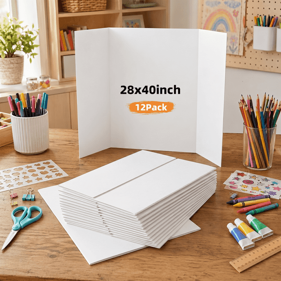 LAVFOX White Tri-Fold Project Board 28" x 40", 12-Pack