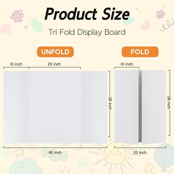 12 Pack Trifold Poster Board, 28x40 Inches White Presentation Board, Portable Display Board for Science Fair, School Project and Business Exhibitions