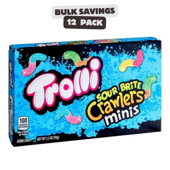 12 Pack - Trolli Sour Brite Crawlers Minis Gummi Worm Candy - 3.5-oz. each