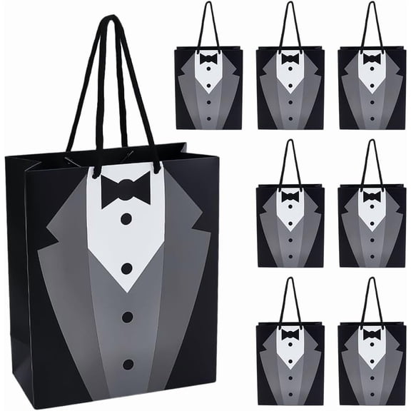 12 Pack Tuxedo Gift Bags 9.1x7.4x3.5inch Black White Paper Gift Bags with Handle for Groomsman Bachelor Party Favors Wedding Black DIY