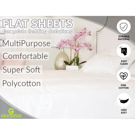 12 Pack Twin Flat Sheet 66 x 108 Inches T-200 Percale, Cotton Polyester Blend for Home Bedding Hospital Massage, Soft Durable Easy Care, White