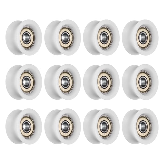 12 Pack U Type Groove Plastic Guide Bearing 6x27.3x13mm, U Type Pulley Roller Wheel Bearing Roller Wheels, (White)