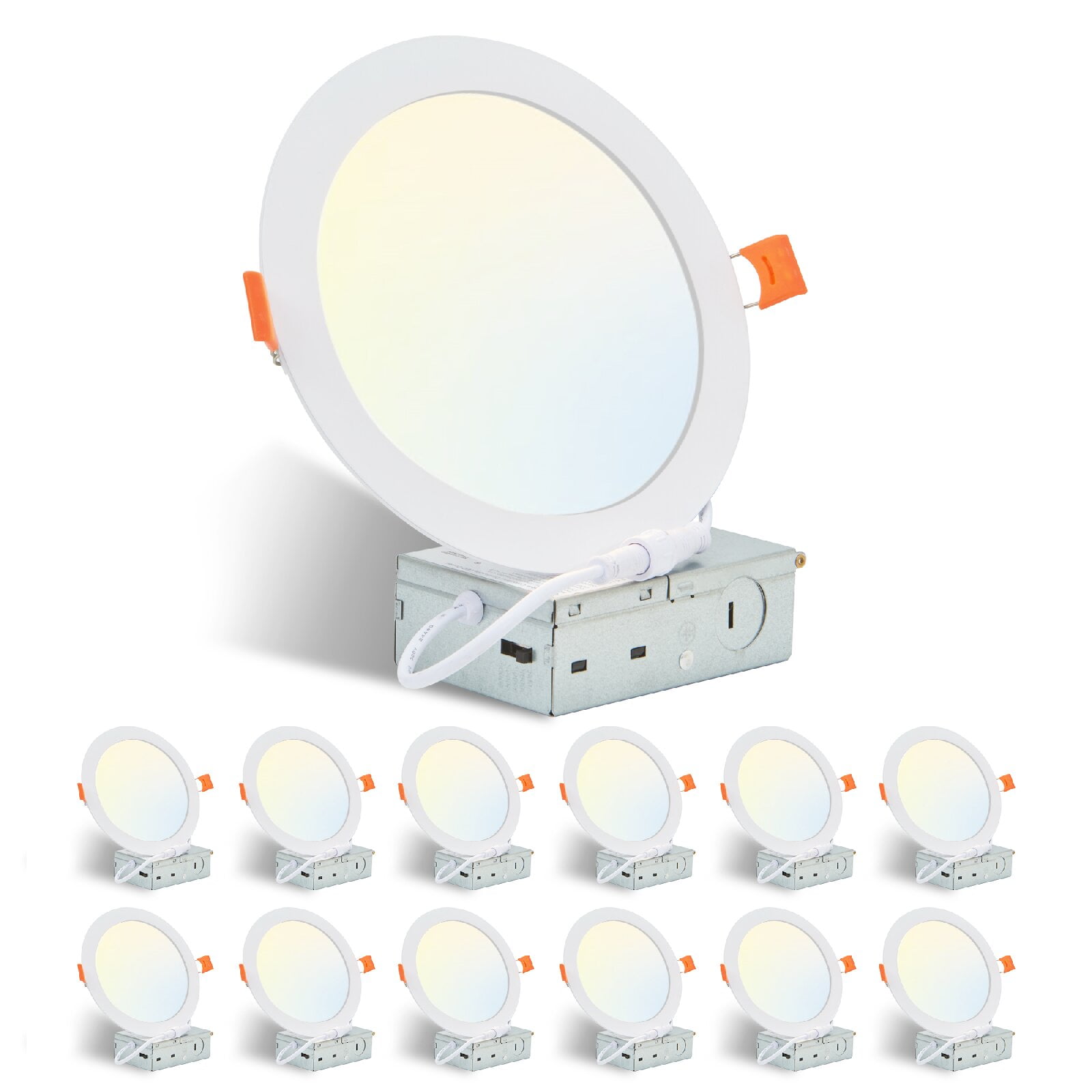 6.7-inch White Aluminum Ultra-Thin LED Recessed Ceiling Lights, 12-Pack