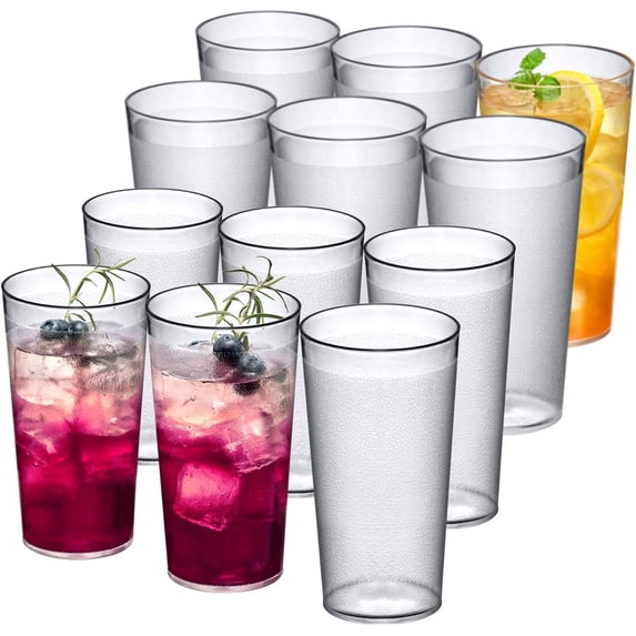 12 Pack Unbreakable Plastic Tumblers 16 Ounce, Restaurant Grade Unbreakable Plastic Drinking Glasses, Reusable BBQ Cups Tumblers Set ,Clear Plastic Cups, set of 12,(480ml/16oz)
