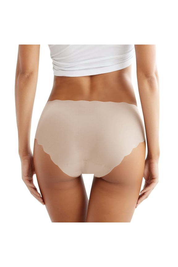 12 Pack Underwear for Women Seamless Hipster Ice Silk Stretchs Panties,Beige,L