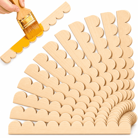 12 Pack Unfinished Scalloped Wood Trim, 15.741.57 Inch DIY Wooden Moulding for Cabinet, Window, Door and Wall