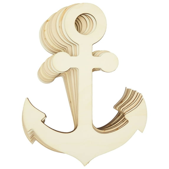 Unfinished Wood Anchor Cutouts - 12 Pack, 11.6 x 8.8 in - Nautical DIY Craft Supplies & Party Decor - Smooth Surface for Painting & Staining