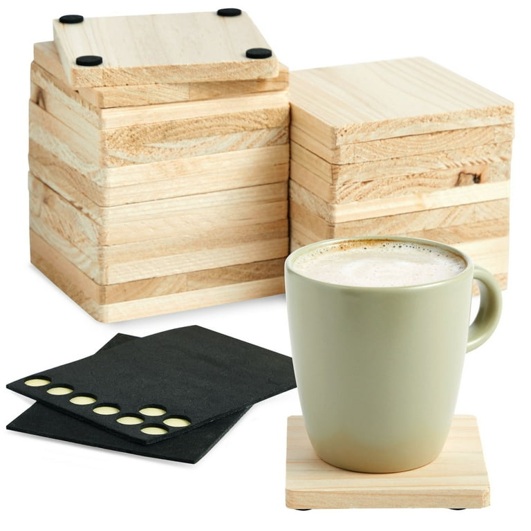 8 Pack Acacia Wood Coasters for Coffee Table - Wooden Coasters for Drinks,  Dining Table, Bar (4 in)