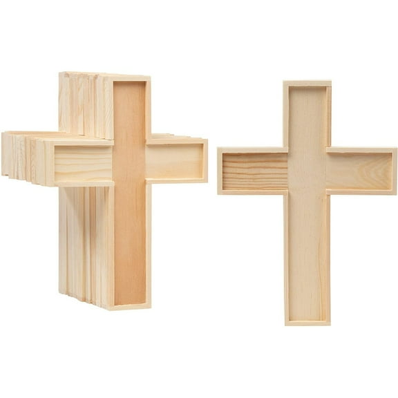 Genie Crafts Unfinished Wooden Cross Cutouts - DIY Craft & Party Decor - Sunday School Crafts & Church Decor - Blank Canvas for Painting & Cross Wall Art - Pack of 12, 8.9 x 6.5 x 0.5 in