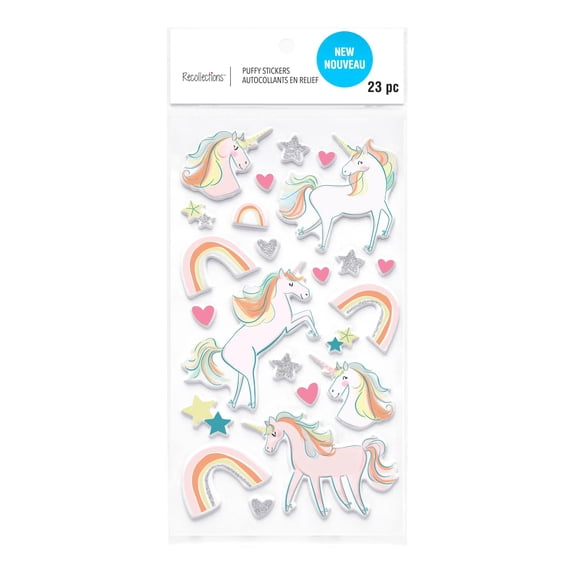 Recollections Unicorns Puffy Stickers, 12 Pack