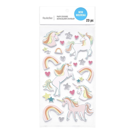 Recollections Unicorns Puffy Stickers, 12 Pack