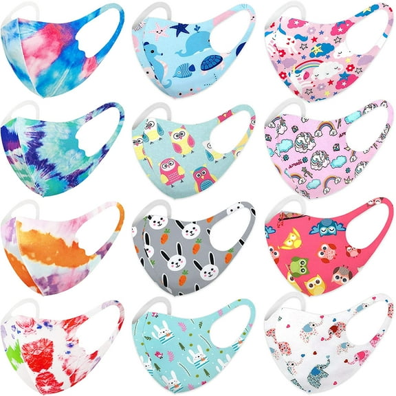 12 Pack Unisex Children Washable Reusable Face Masks