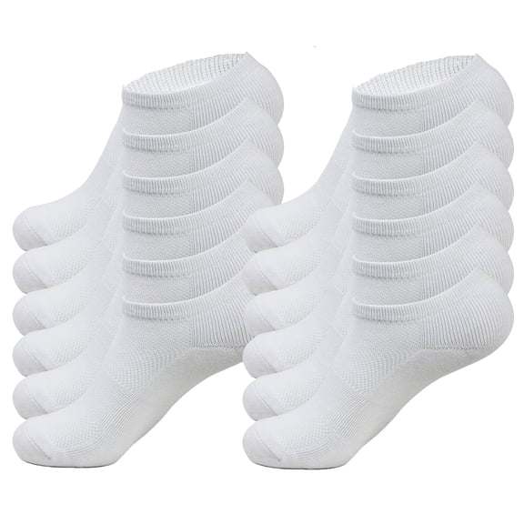12-Pack Unisex Cotton Athletic Running Low-Cut Cushioned Socks 10-13, White