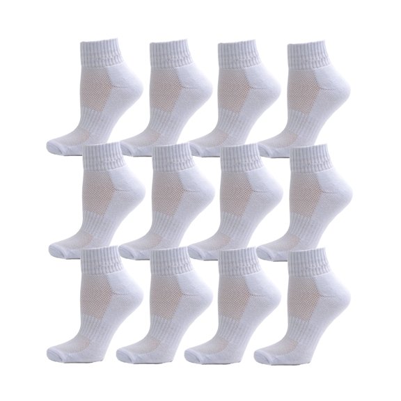 12-Pack Unisex Cotton Athletic Running Quarter Cushioned Socks 10-13, White