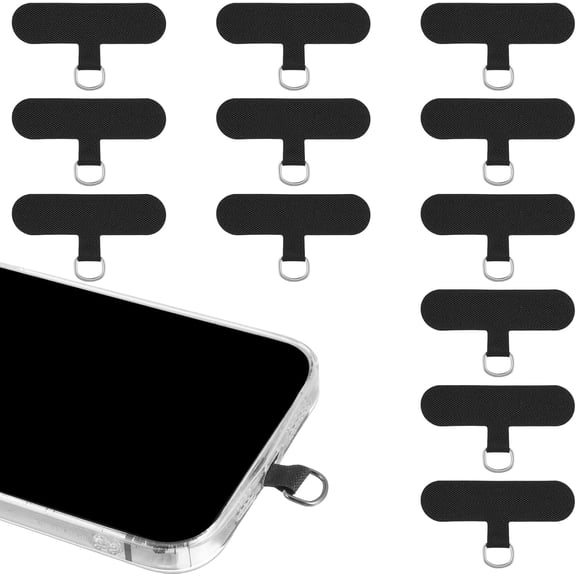 12 Pack Universal Phone Tether Tab without Adhesive, Phone Lanyard Tab Universal Cell Phone Lanyard Patch, Phone Strap Replacement Part for All Full Phone Cases(Black)