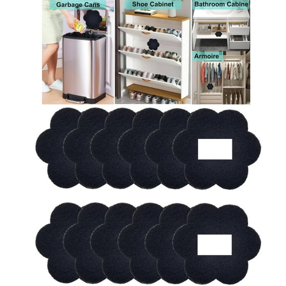12-Pack Universal Trash Can Odor Absorbing Filters with Activated Charcoal, Flower Scented Deodorizer for Compost Buckets and Recycle Bins