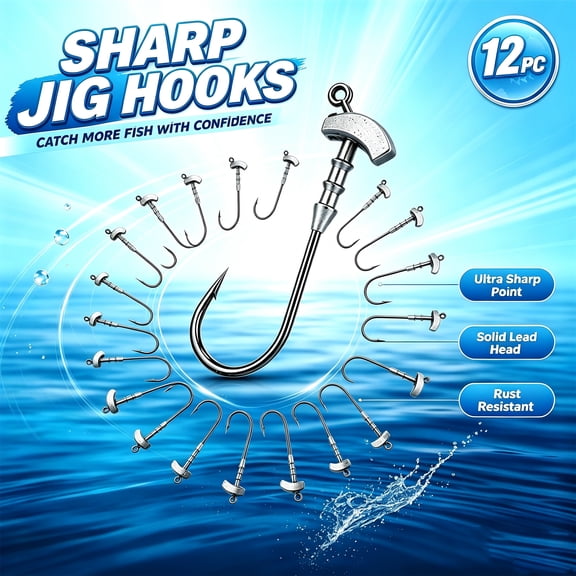 12 Pack Urchin Bait Hooks, Weighted Fishing Hooks with Barbed Bait Keeper, Wide Gap Soft Plastic Hooks for Bass Fishing (5/0)